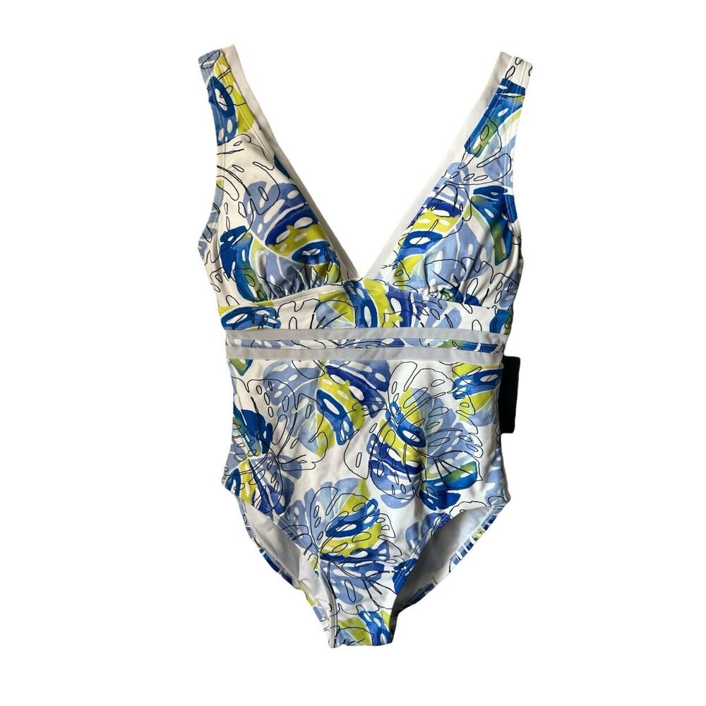 Tommy Hilfiger Women's Printed Mesh Inset Plunge One Piece Swimsuit Size 6